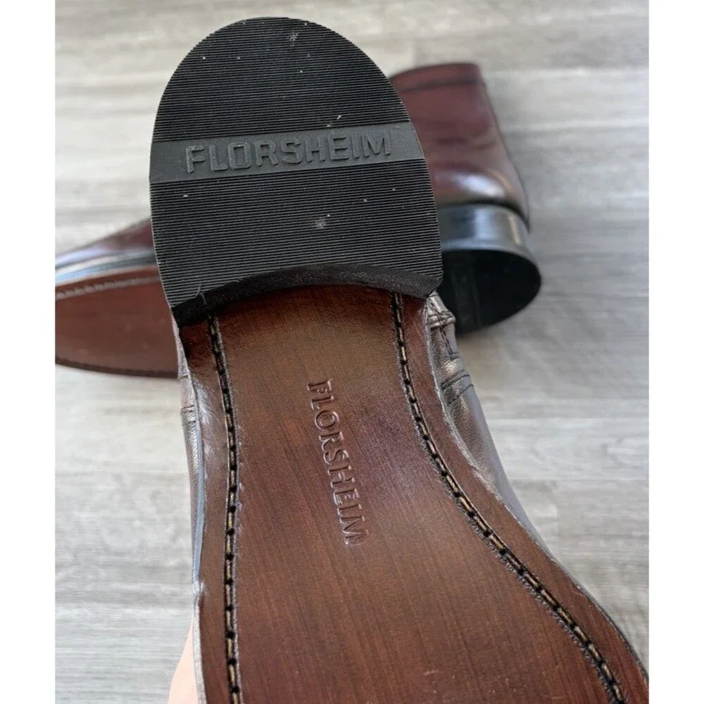 Florsheim Essex Moc Toe Zipper Boots Men’s 10 3E Wide Black Cherry Leather 17074